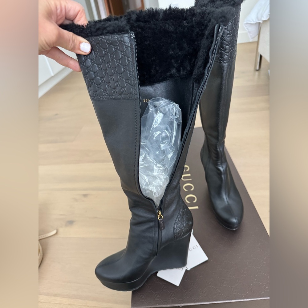 Gucci Black Leather Knee-High Boots